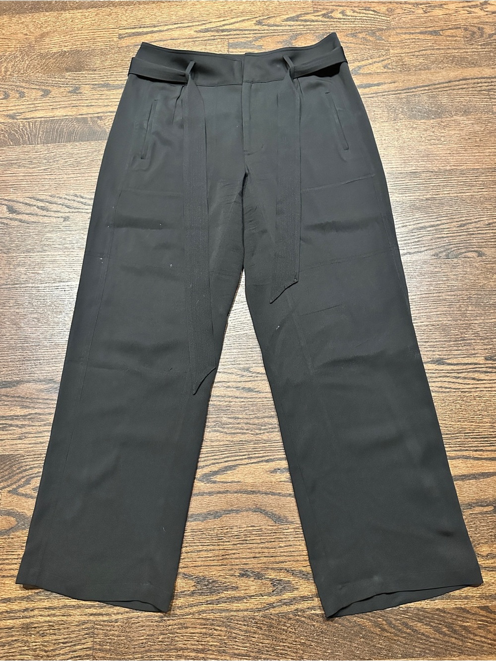 AYR Black Wide-Leg Tie-Waist Silk Pants